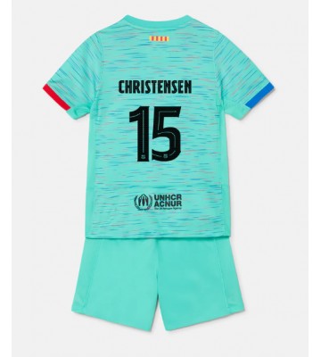Lacne Dětský Futbalové dres Barcelona Andreas Christensen #15 2023-24 Krátky Rukáv - Tretina (+ trenírky)